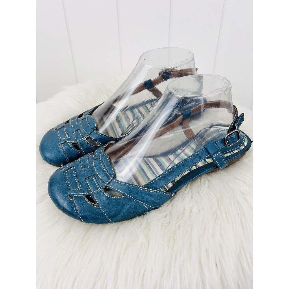 Arizona Jean Co Blue Leather Woven Huarache Sandals Coastal Slingback Comfort 9